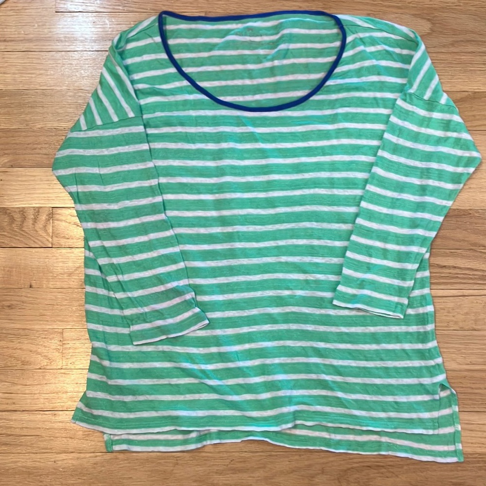 COPY - Talbots striped green white linen top St Patrick’s Day